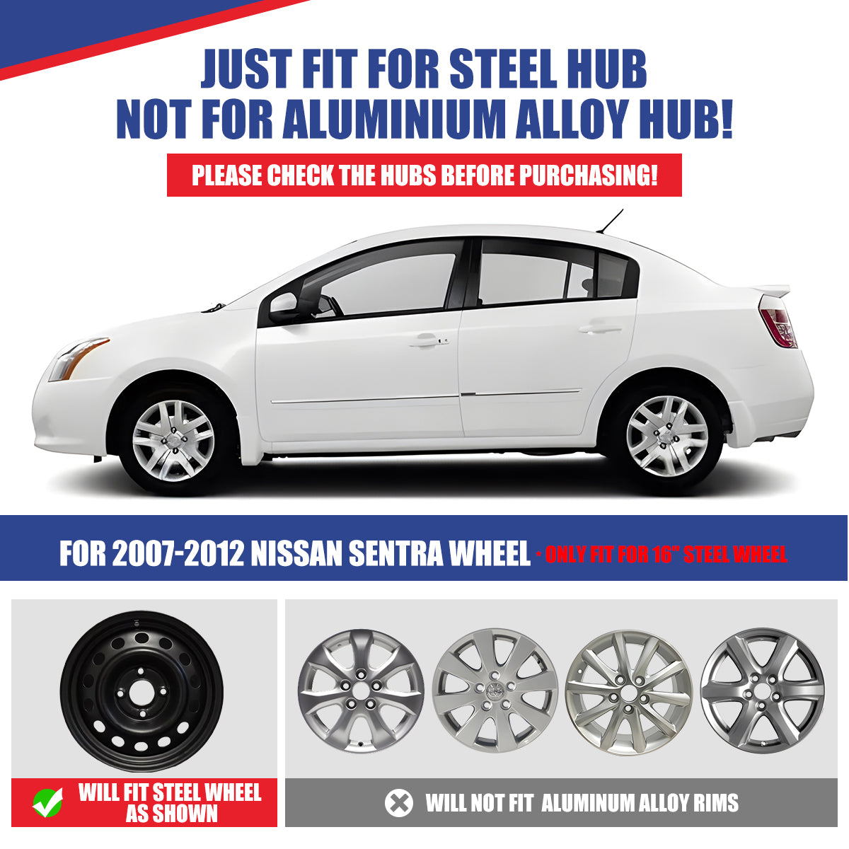 WINJET 16' Hubcaps Wheel Rims Cover for 2007-2012 NISSAN SENTRA  - Chrome