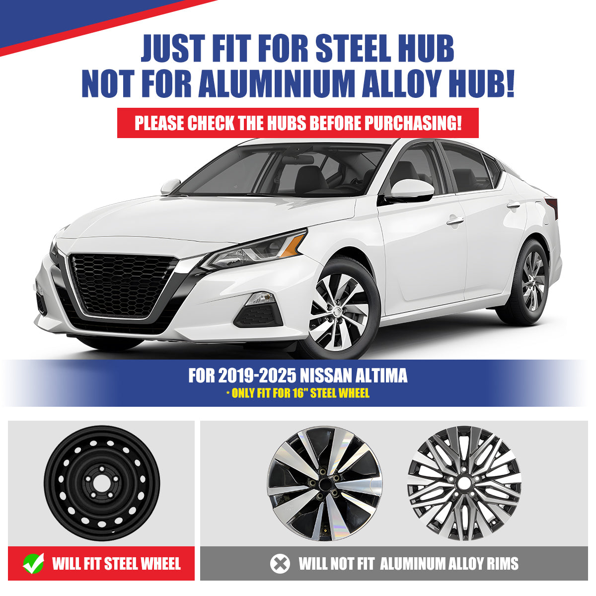 WINJET 16' Hubcaps Wheel Rims Cover for 2019-2023 Nissan Altima - Chrome