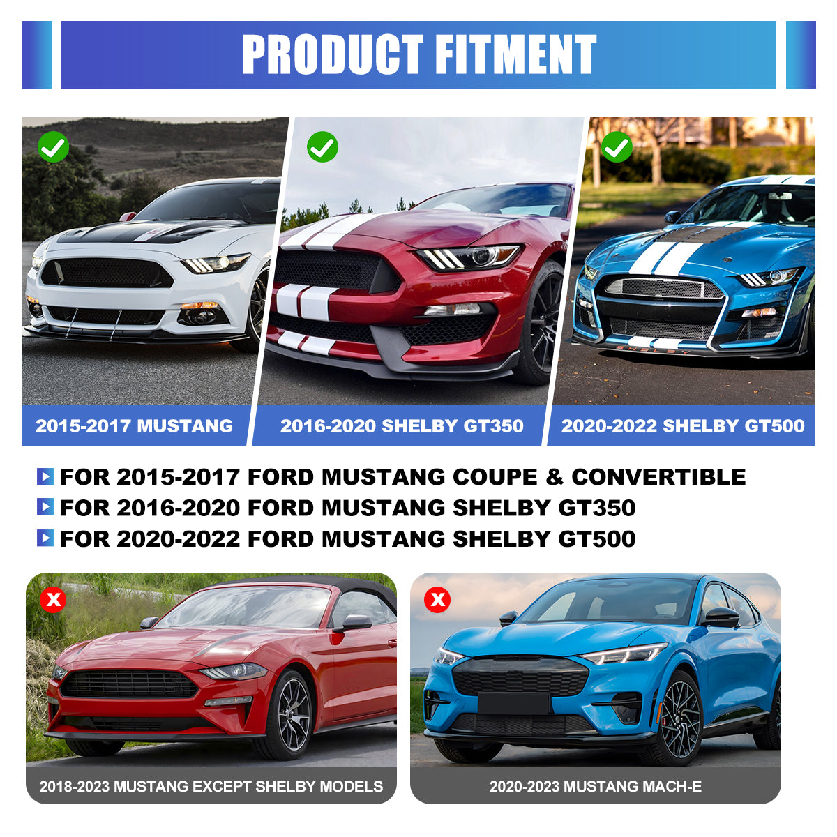 For 2015-2017 Ford Mustang Coupe & Convertible/2016-2020 Ford Mustang Shelby GT350 / 2020-2022 Ford Mustang Shelby GT500 LED Sequential Headlights -Glossy Black / Clear