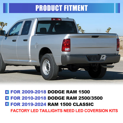 For 2009-2018 Dodge Ram 1500 2500 3500 Factory Halogen/2019-2024 Dodge Ram 1500 Classic Factory LED Taillights - Clear / Black