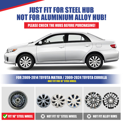 WINJET 16' Hubcaps Wheel Rims Cover for 2009-2026 TOYOTA COROLLA/2009-2014 TOYOTA MATRIX - Chrome (With Decorative Screws)