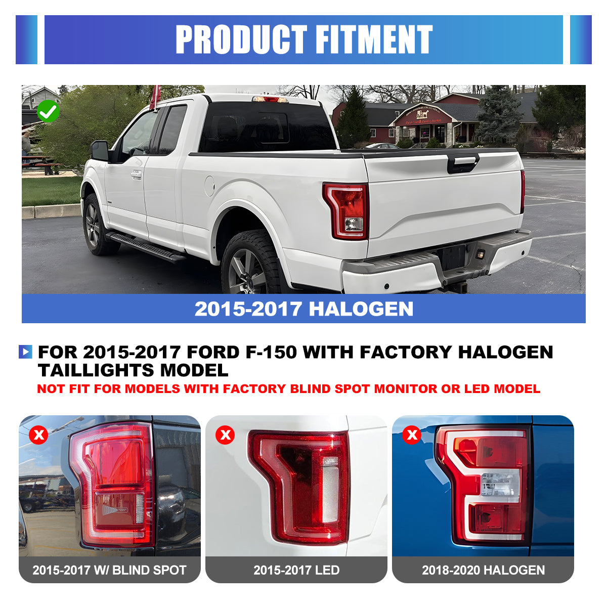 For 2015-2017 Ford F-150 with Factory Halogen Upgrade to LED Sequential Taillight - Glossy Black / Clear