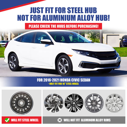 WINJET 16' Hubcaps Wheel Rims Cover for 2016-2026 Honda Civic SEDAN - Black Lacquer & Red Lacquer