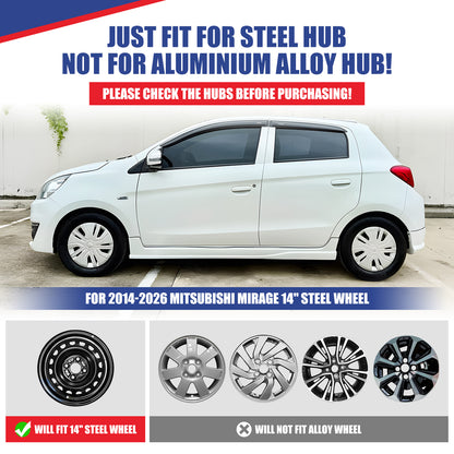 WINJET 14' Hubcaps Wheel Rims Cover for 2014-2025 Mitsubishi Mirage  - Lacquer