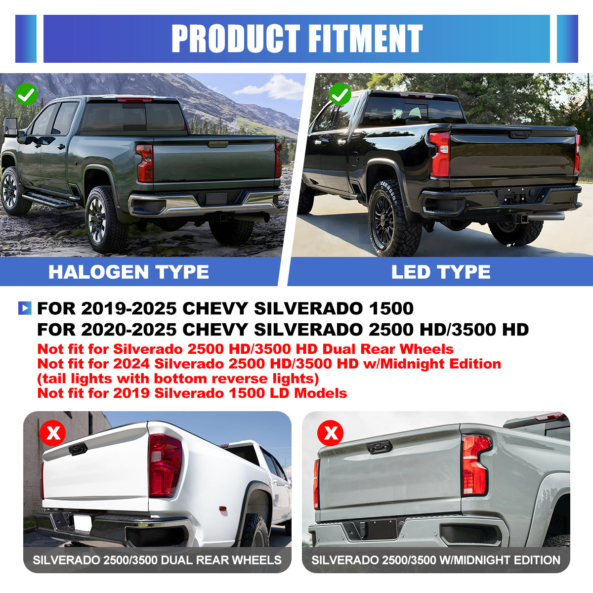 For 2019-2025 Chevy Silverado 1500 2500 HD/3500 HD LED Sequential Taillight - Black / Smoke