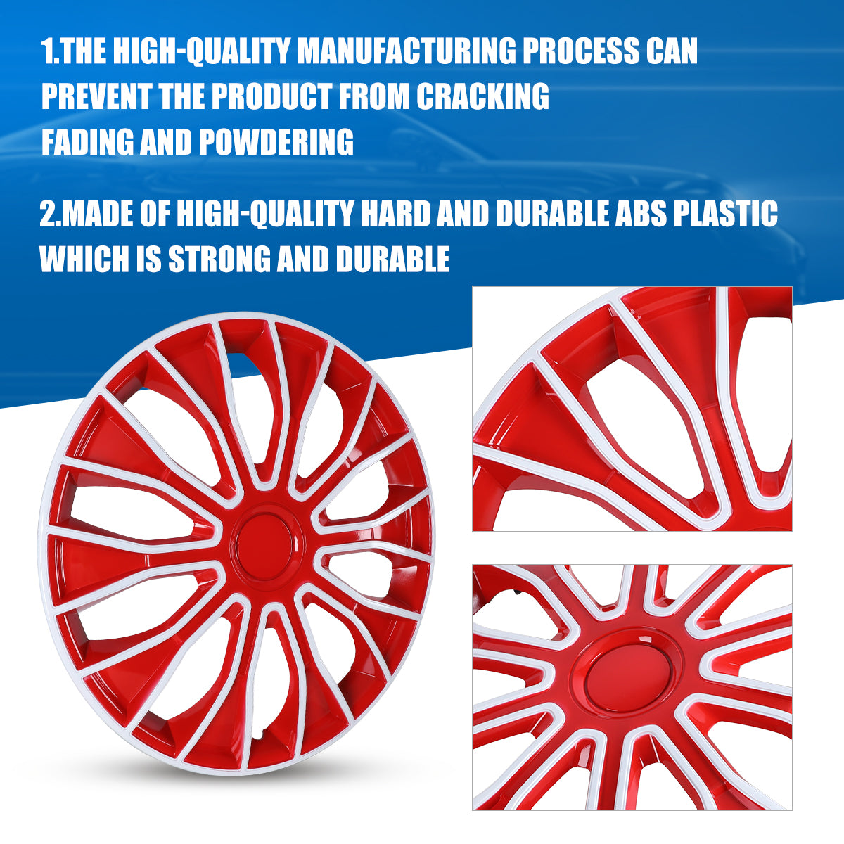 WINJET 16 inch Hubcaps Wheel Covers 5086 - White & Red Lacquer