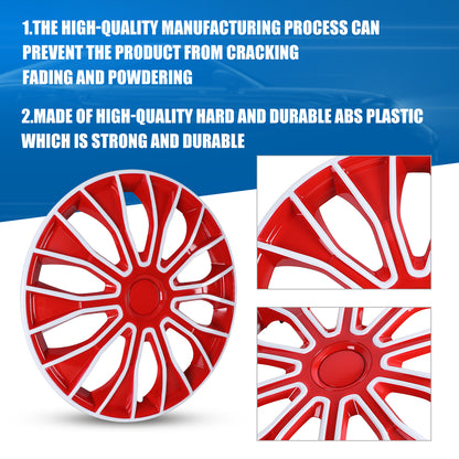 WINJET 16 inch Hubcaps Wheel Covers 5086 - White & Red Lacquer