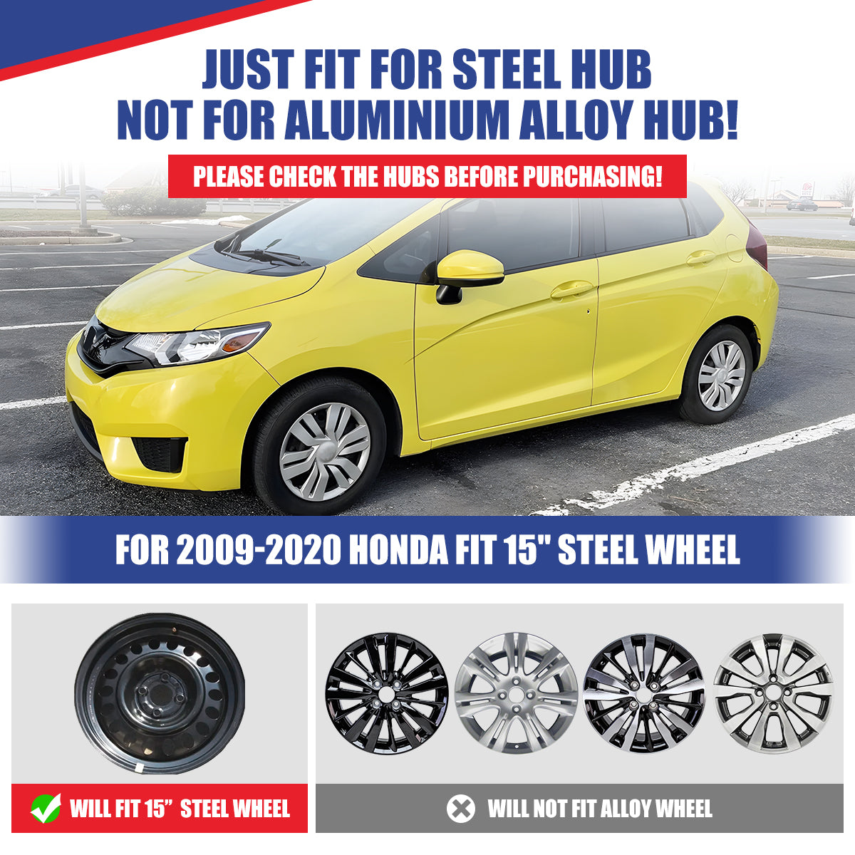 WINJET 15' Hubcaps Wheel Rims Cover for 2009-2020 Honda FIT - Chrome