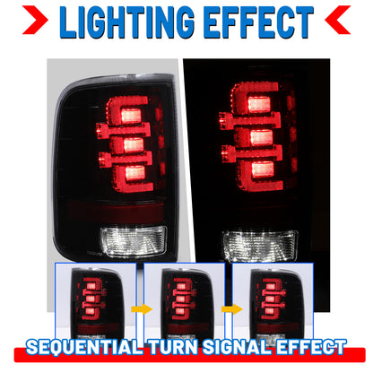 For 2004-2008 Ford F-150 Styleside Model LED Sequential Taillights - Glossy Black/ Clear Lens