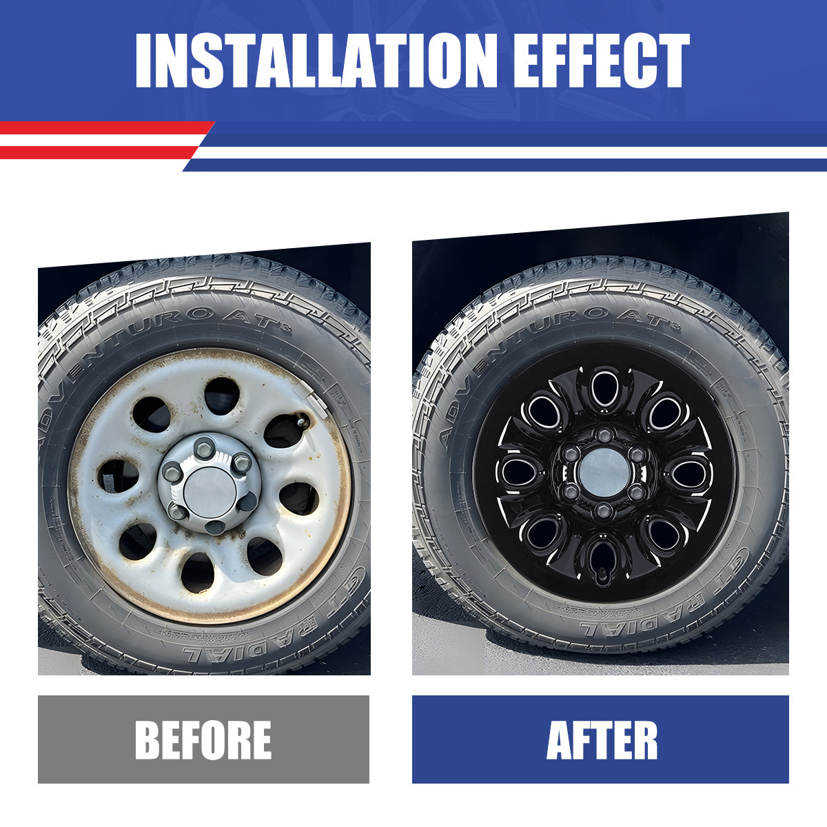 WINJET 17' Hubcaps Wheel Rims Cover for 2005-2014 Chevy Silverado/Express Van/Suburban/Tahoe, 2005-2013 GMC Sierra & 2007-2013 Avalanche - Black Lacquer