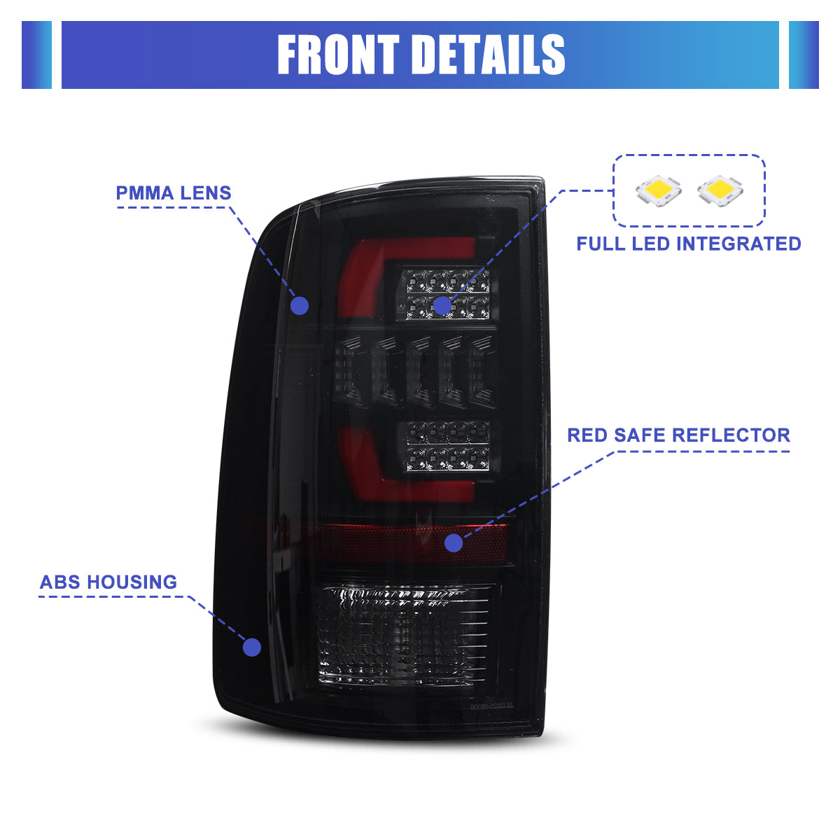 For 2009-2018 Dodge Ram 1500 2500 3500 Factory Halogen/2019-2024 Dodge Ram 1500 Classic Factory LED Taillights - Smoke/ Black