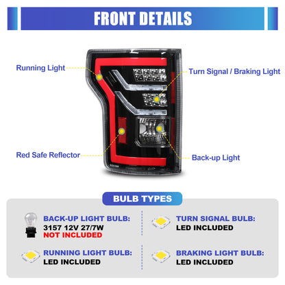 For 2015-2017 Ford F-150 with Factory Halogen Upgrade to LED Sequential Taillight - Glossy Black / Clear