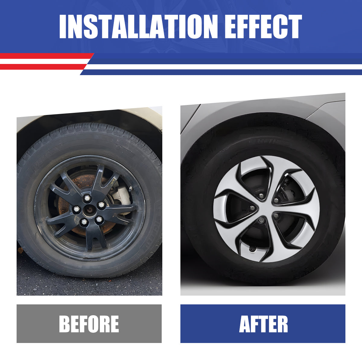 WINJET 15' Hubcaps Wheel Rims Cover for 2010-2015 TOYOTA PRIUS  - Sliver & Black Lacquer