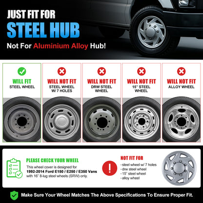 WINJET 16' Hubcaps Wheel Rims Cover for 1992-2014 Ford E150/E250/E350 Van with 8 lug 16" steel wheel  - Lacquer