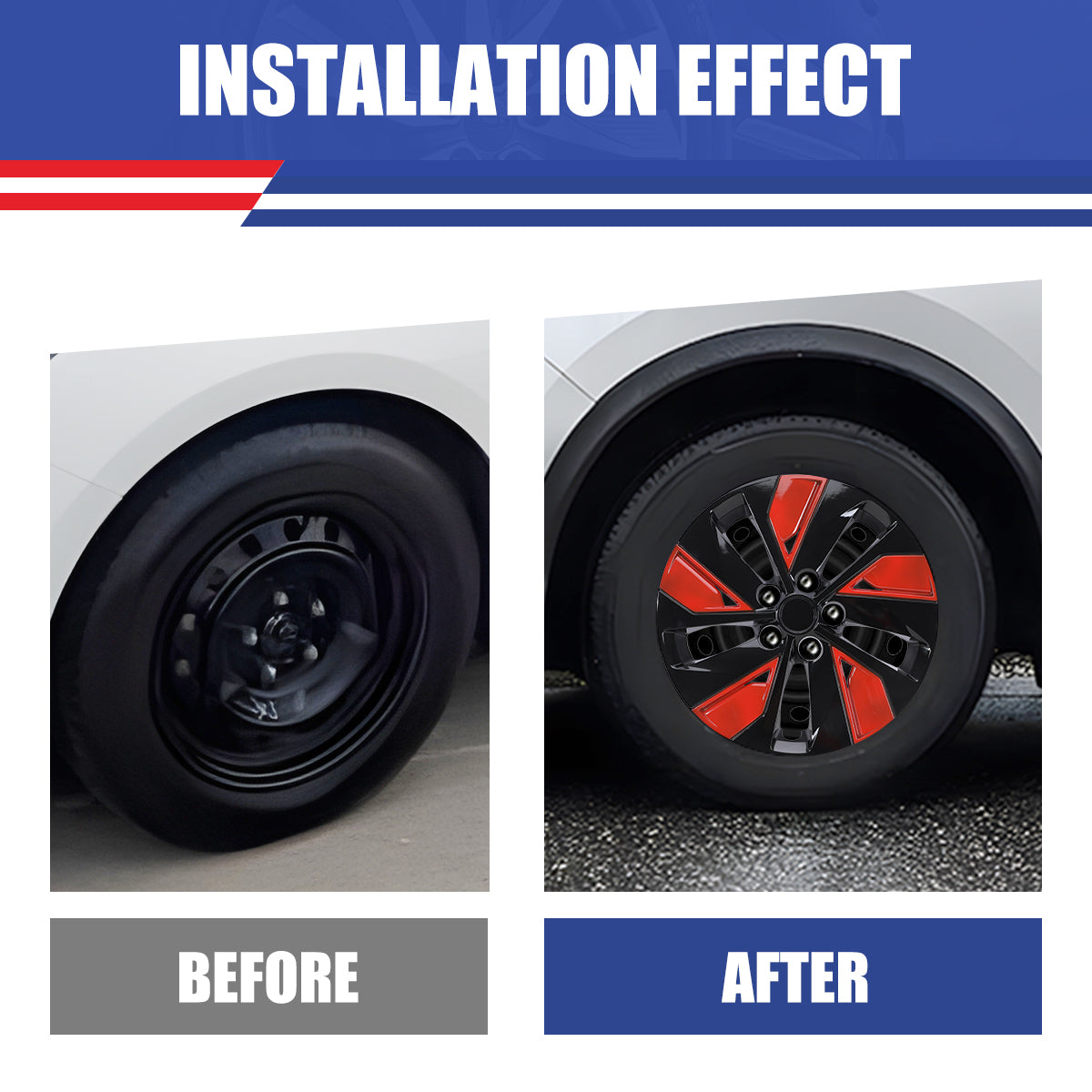 WINJET 16' Hubcaps Wheel Rims Cover for 2019-2025 Nissan Altima - Black Lacquer & Red Lacquer