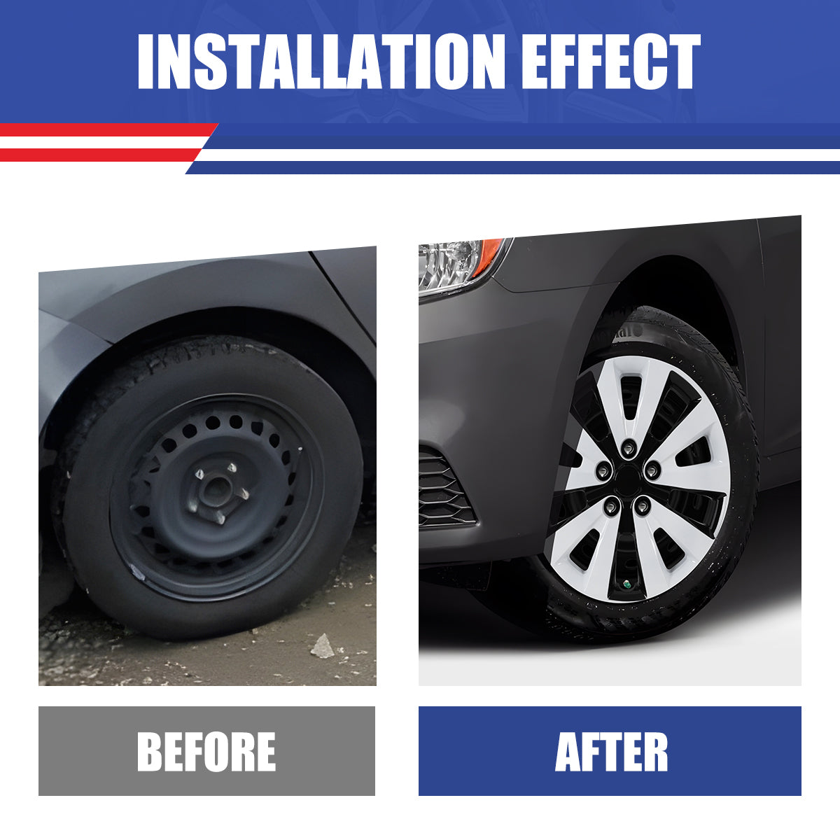 WINJET 16' Hubcaps Wheel Rims Cover for 2013-2019 NISSAN SENTRA & 2011-2017 NISSAN LEAF  - Black & White Lacquer