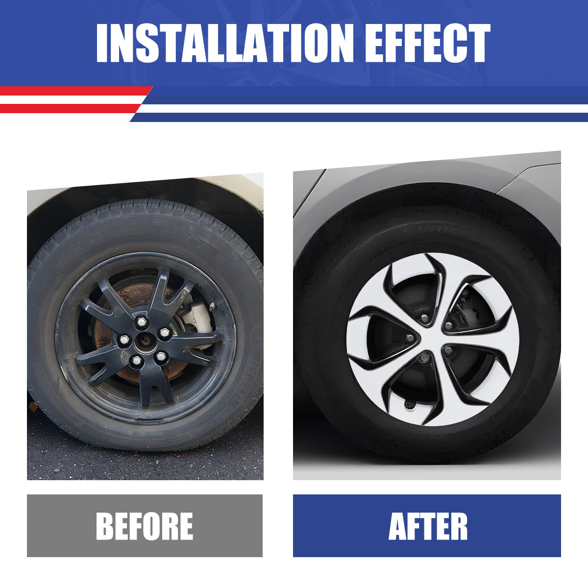 WINJET 15' Hubcaps Wheel Rims Cover for 2010-2015 TOYOTA PRIUS  - Black & White Lacquer