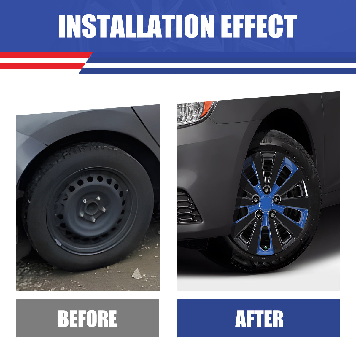 WINJET 16' Hubcaps Wheel Rims Cover for 2013-2019 NISSAN SENTRA & 2011-2017 NISSAN LEAF  - Black & Blue Lacquer