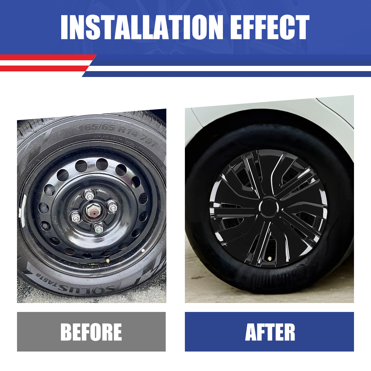 WINJET 14' Hubcaps Wheel Rims Cover for 2014-2025 Mitsubishi Mirage  - Black Lacquer