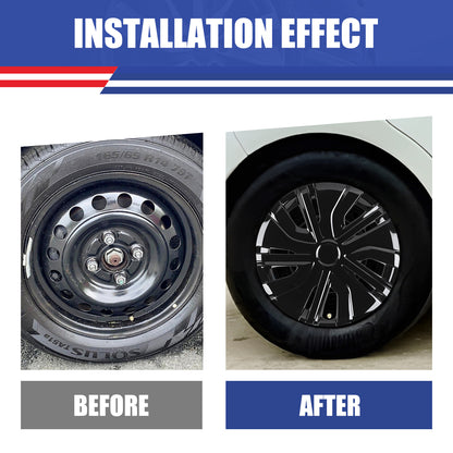 WINJET 14' Hubcaps Wheel Rims Cover for 2014-2025 Mitsubishi Mirage  - Black Lacquer