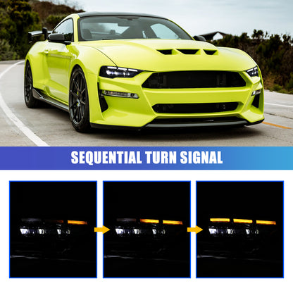 For 2018-2023 Ford Mustang Coupe & Convertible LED Sequential Headlights -Glossy Black / Clear