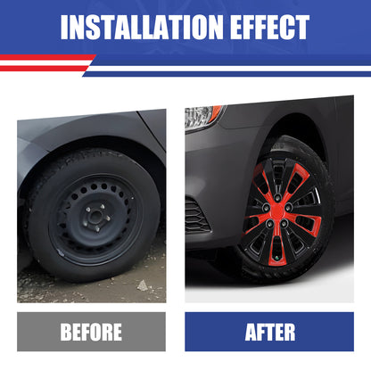 WINJET 16' Hubcaps Wheel Rims Cover for 2013-2019 NISSAN SENTRA & 2011-2017 NISSAN LEAF  - Black & Red Lacquer