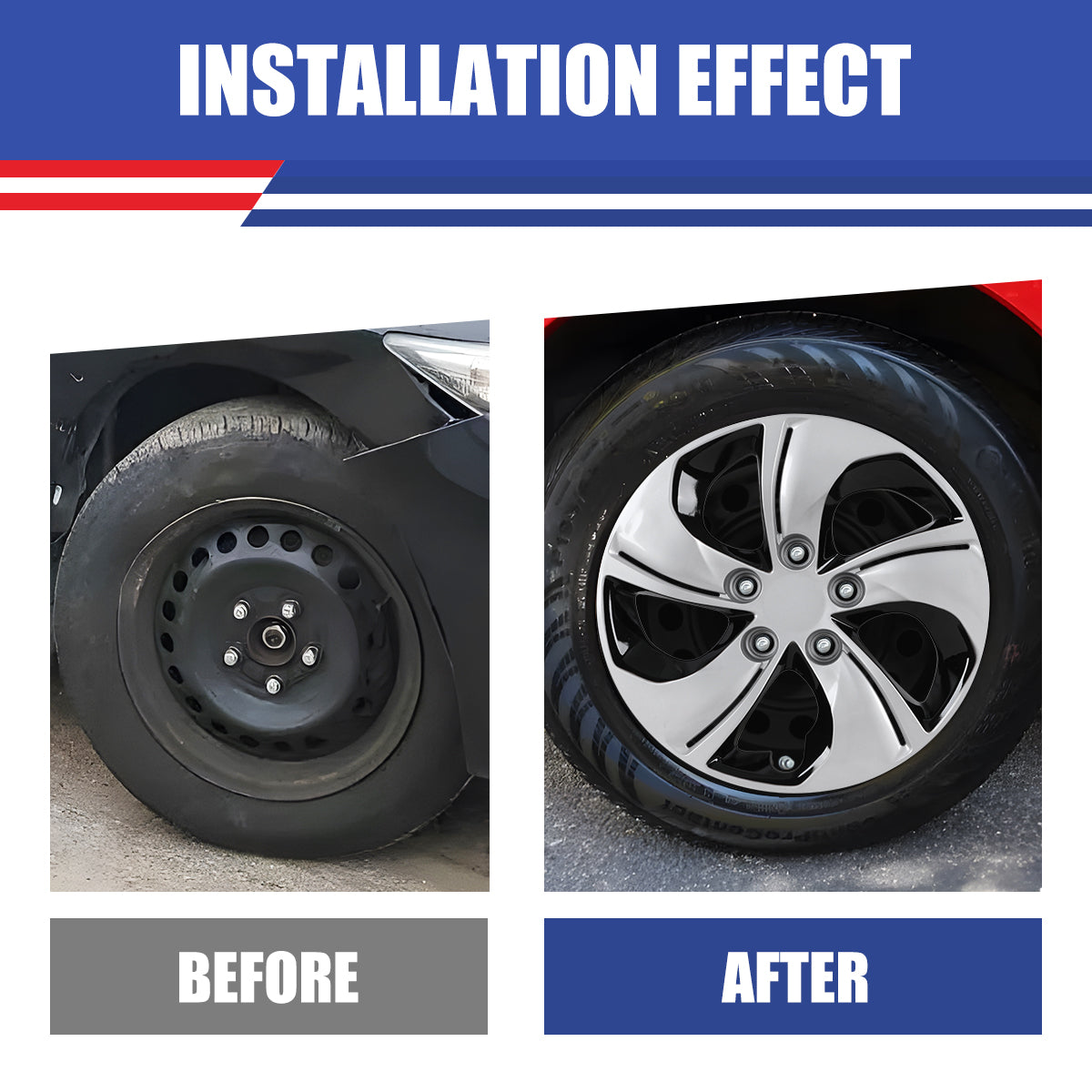 WINJET 15' Hubcaps Wheel Rims Cover for 2013-2015 Honda Civic - Silver & Black Lacquer