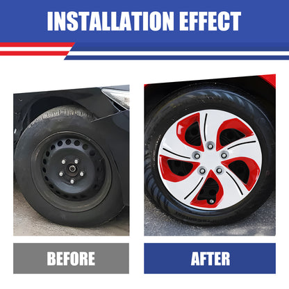 WINJET 15' Hubcaps Wheel Rims Cover for 2013-2015 Honda Civic - White & Red Lacquer