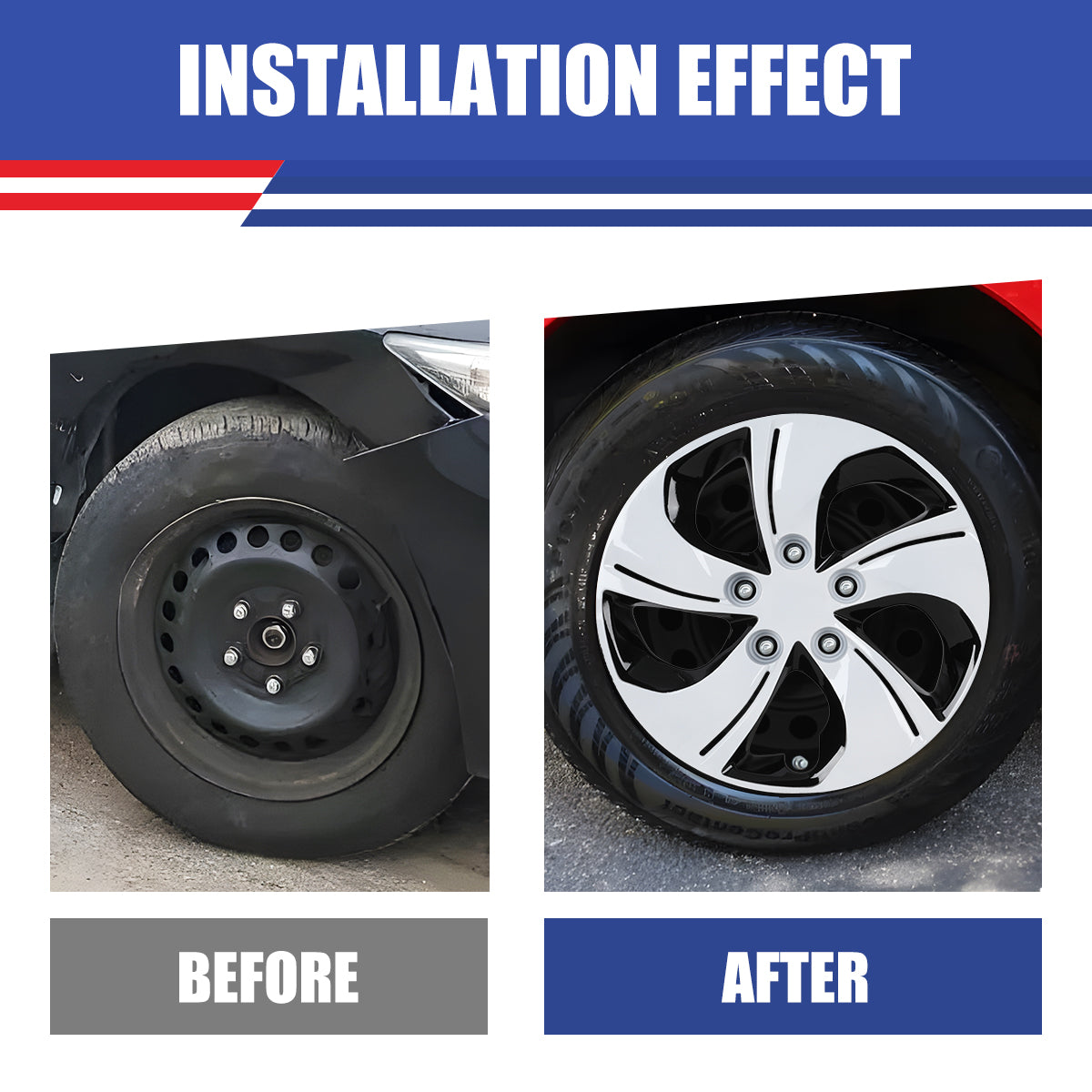 WINJET 15' Hubcaps Wheel Rims Cover for 2013-2015 Honda Civic - Black & White Lacquer