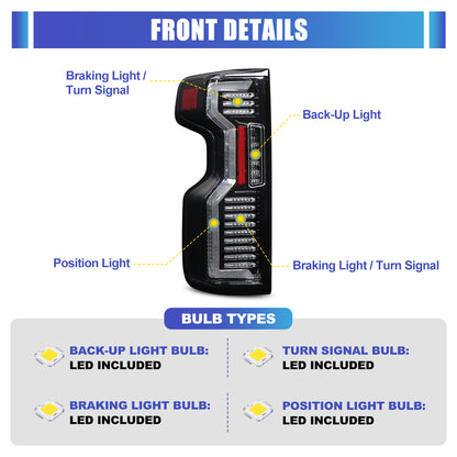 For 2019-2025 Chevy Silverado 1500 2500HD 3500HD LED Sequential Taillights - Glossy Black/ Clear