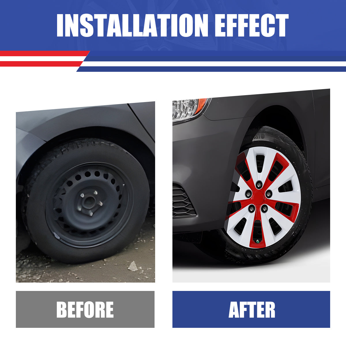 WINJET 16' Hubcaps Wheel Rims Cover for 2013-2019 NISSAN SENTRA & 2011-2017 NISSAN LEAF  - White & Red Lacquer