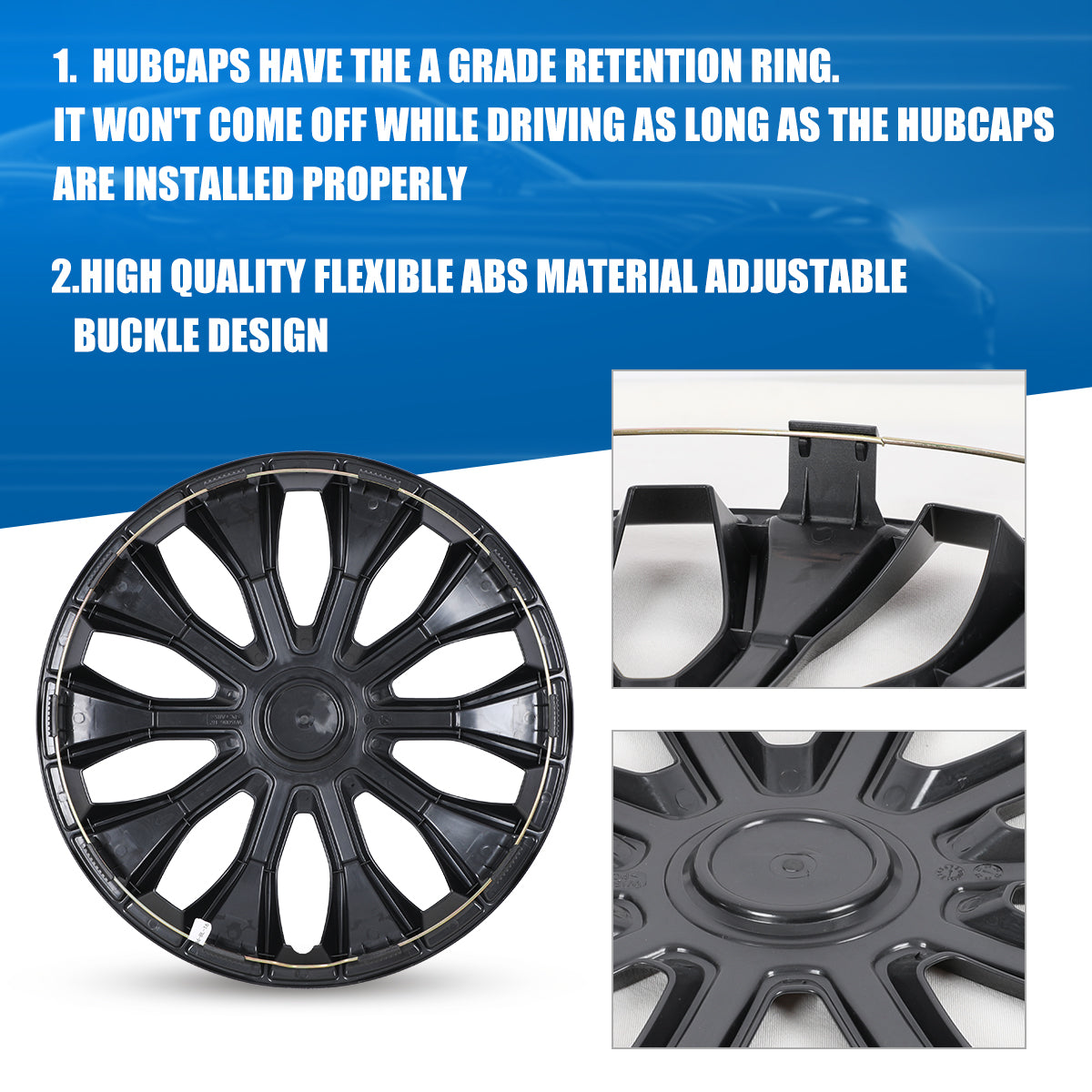 WINJET 16 inch Hubcaps Wheel Covers 5086 - Black Lacquer