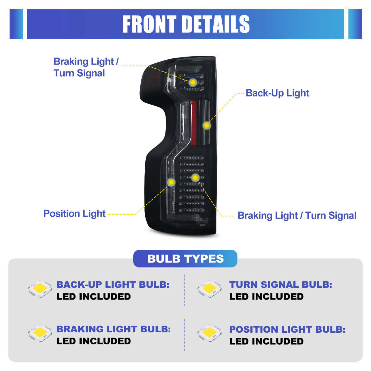 For 2019-2025 Chevy Silverado 1500 2500 HD/3500 HD LED Taillight - Black / Smoke