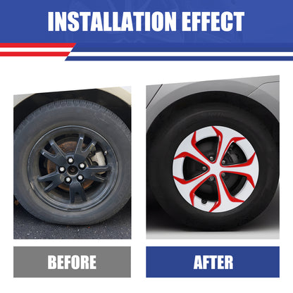 WINJET 15' Hubcaps Wheel Rims Cover for 2010-2015 TOYOTA PRIUS  - White & Red Lacquer