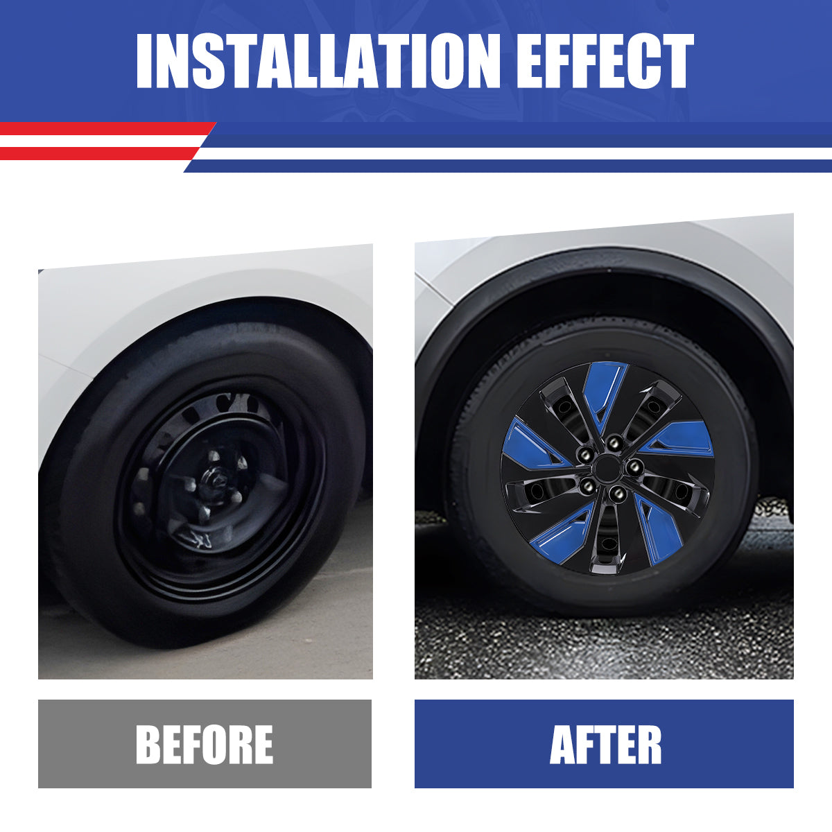 WINJET 16' Hubcaps Wheel Rims Cover for 2019-2025 Nissan Altima - Black Lacquer & Blue Lacquer