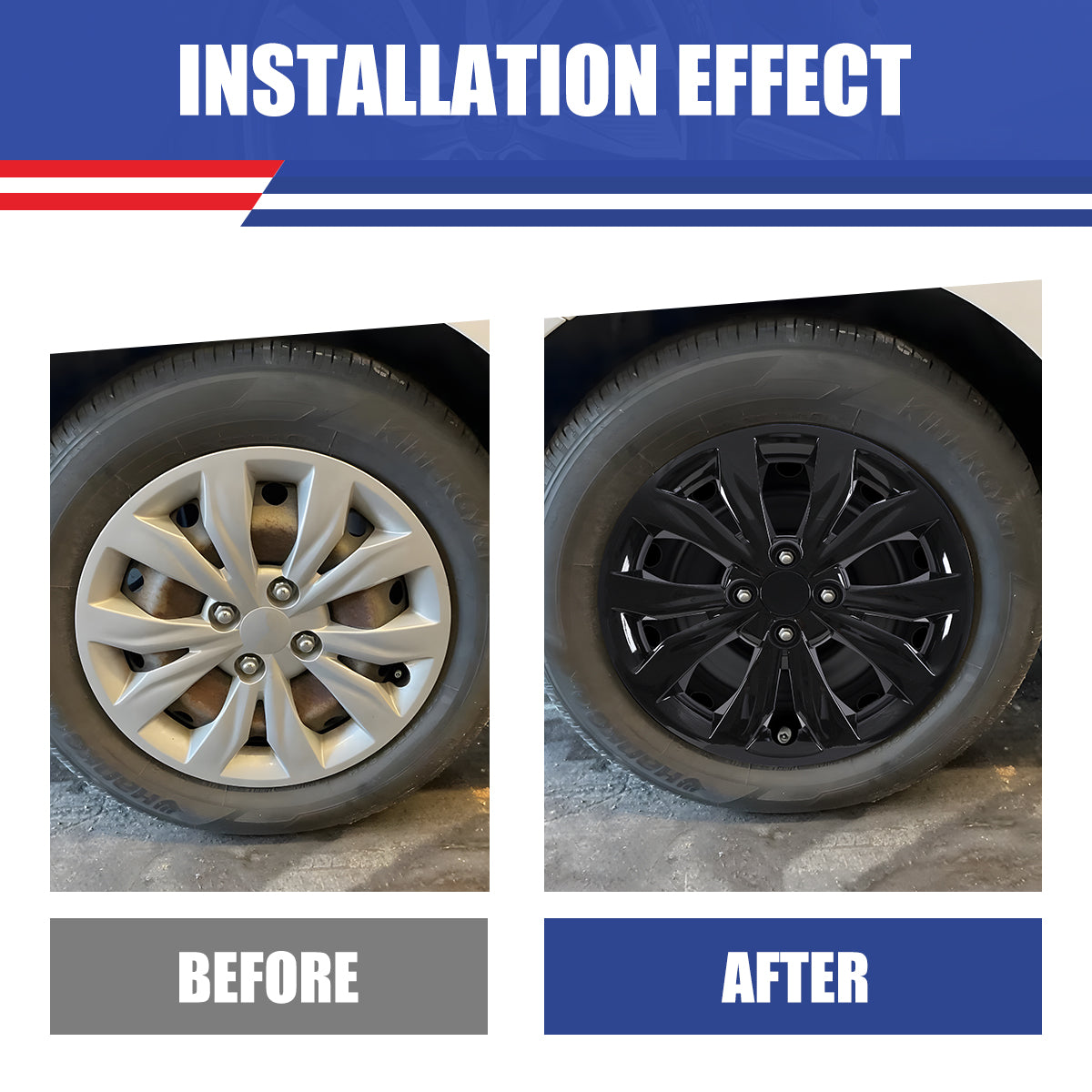 WINJET 15' Hubcaps Wheel Rims Cover for 2018-2022 HYUNDAI ACCENT SEDAN/ 2018-2023 KIA RIO SEDAN  - Black Lacquer