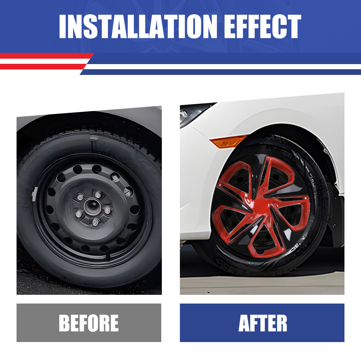 WINJET 16' Hubcaps Wheel Rims Cover for 2016-2026 Honda Civic SEDAN - Black Lacquer & Red Lacquer