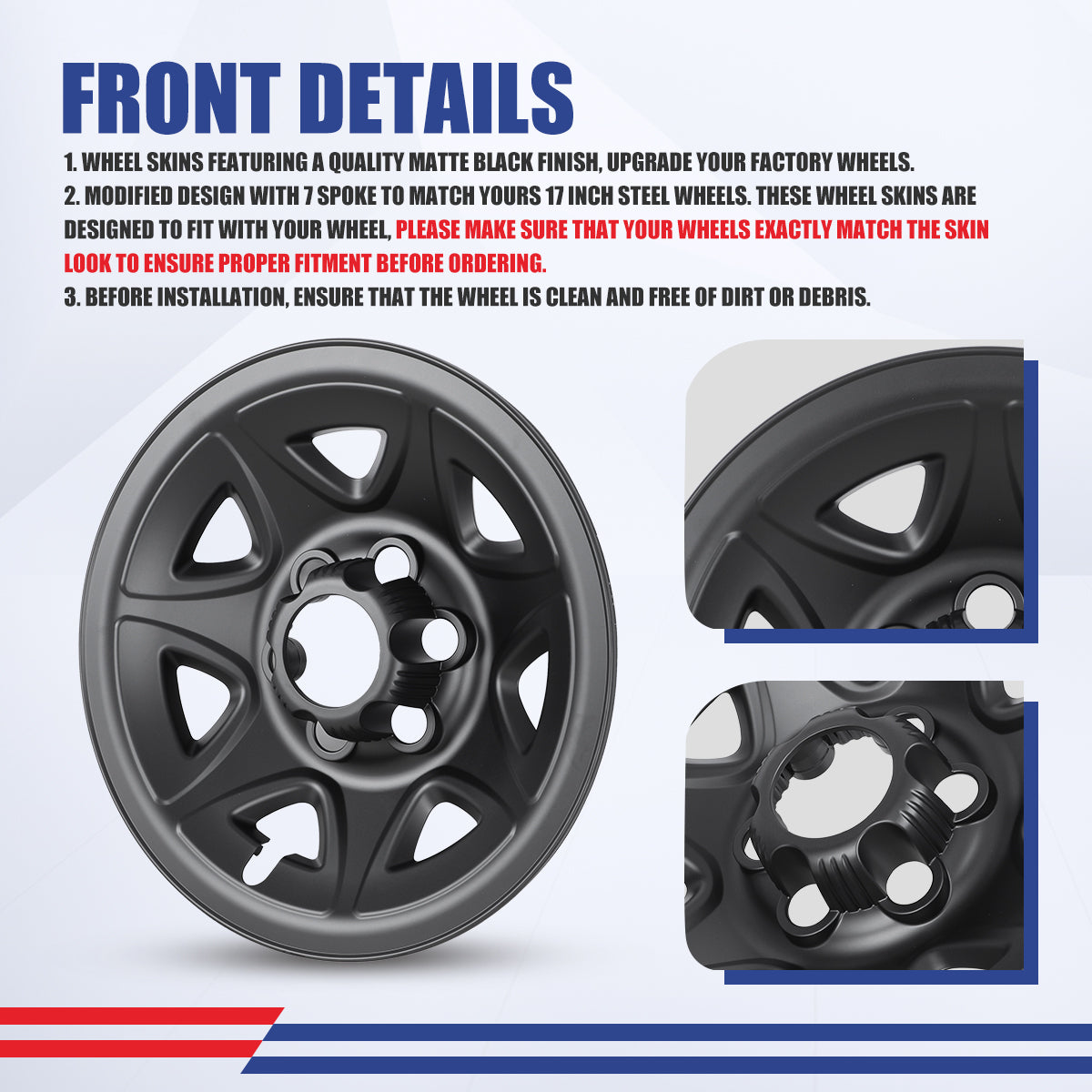 WINJET 17' Hubcaps Wheel Rims Cover for 2014-2019 Chevy Silverado and GMC Sierra - Matte Black