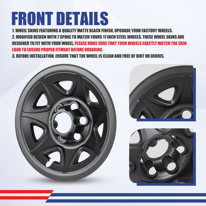 WINJET 17' Hubcaps Wheel Rims Cover for 2014-2019 Chevy Silverado and GMC Sierra - Matte Black