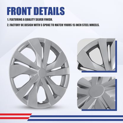 WINJET 15' Hubcaps Wheel Rims Cover for 2007-2025 NISSAN VERSA  - Sliver