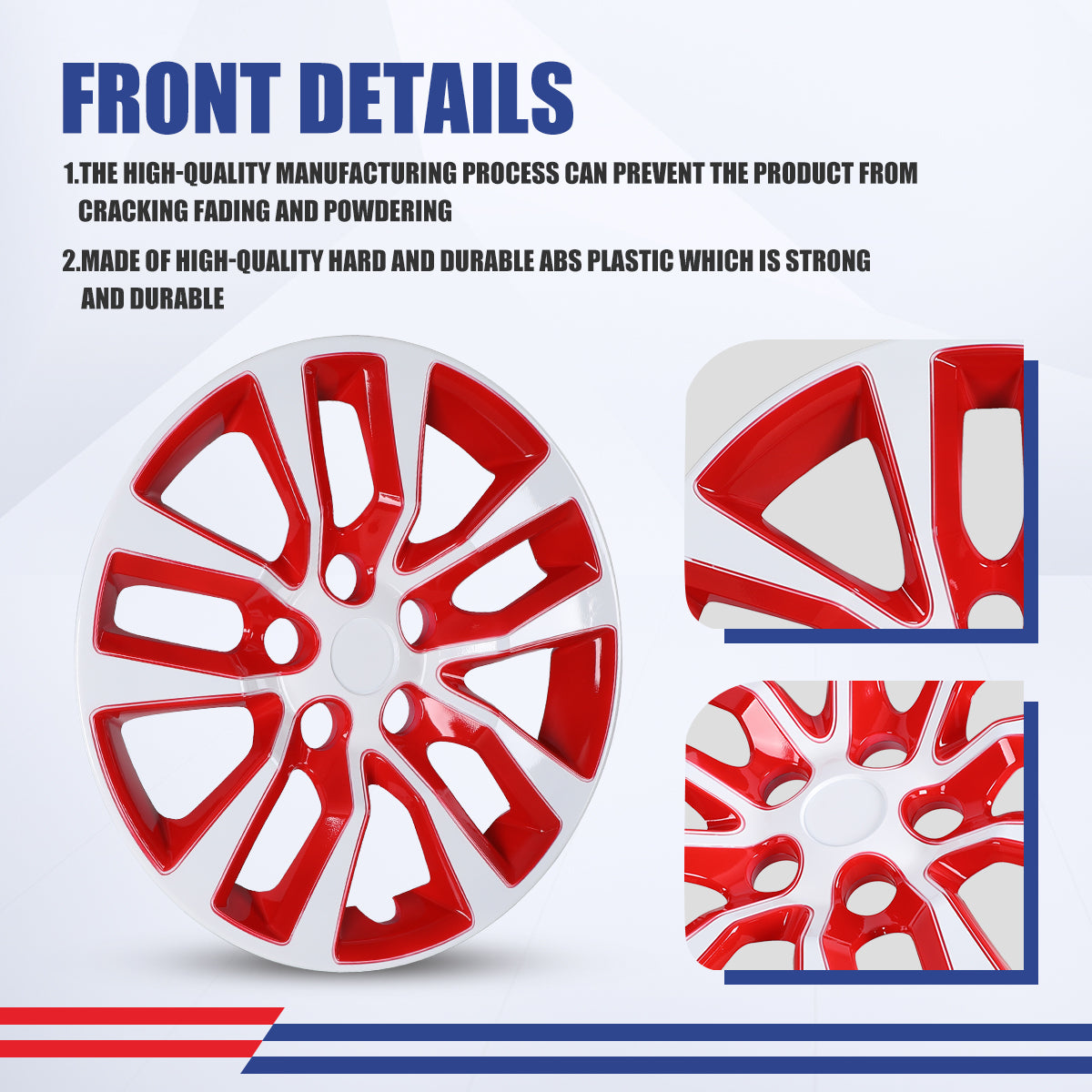 WINJET 16' Hubcaps Wheel Rims Cover for 2013-2018 Nissan Altima Sedan  - White & Red Lacquer