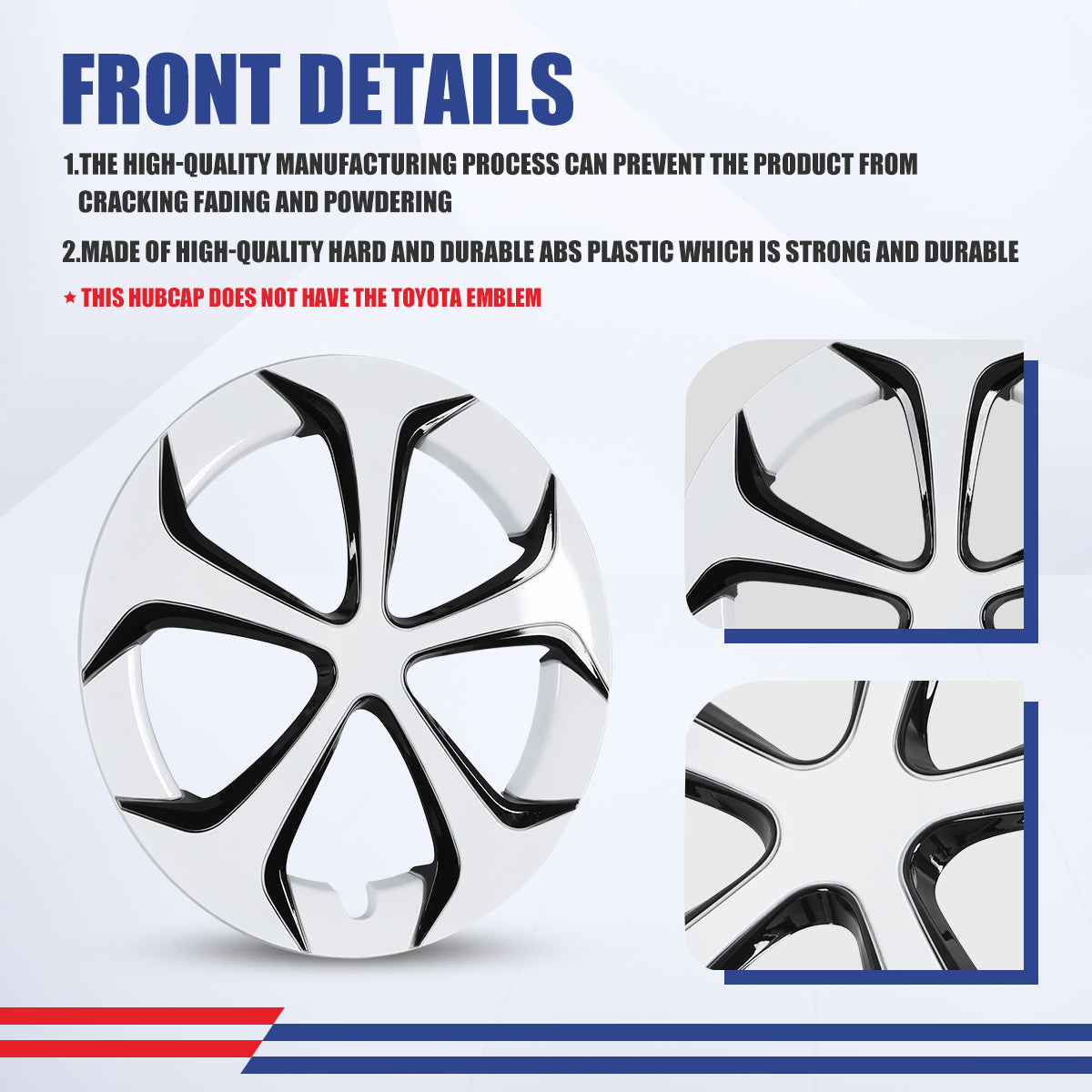 WINJET 15' Hubcaps Wheel Rims Cover for 2010-2015 TOYOTA PRIUS  - Black & White Lacquer
