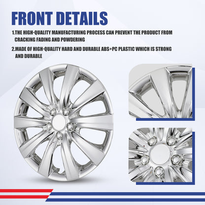 WINJET 16' Hubcaps Wheel Rims Cover for 2009-2026 TOYOTA COROLLA/2009-2014 TOYOTA MATRIX - Chrome (With Decorative Screws)
