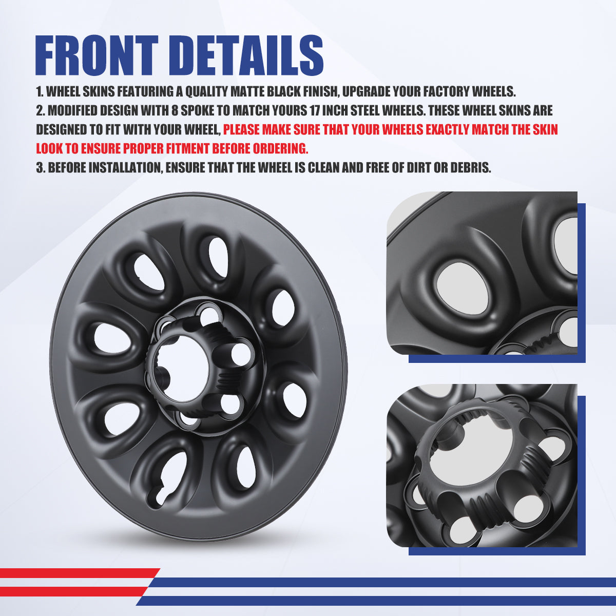 WINJET 17' Hubcaps Wheel Rims Cover for 2005-2014 Chevy Silverado/Express Van/Suburban/Tahoe, 2005-2013 GMC Sierra & 2007-2013 Avalanche - Matte Black