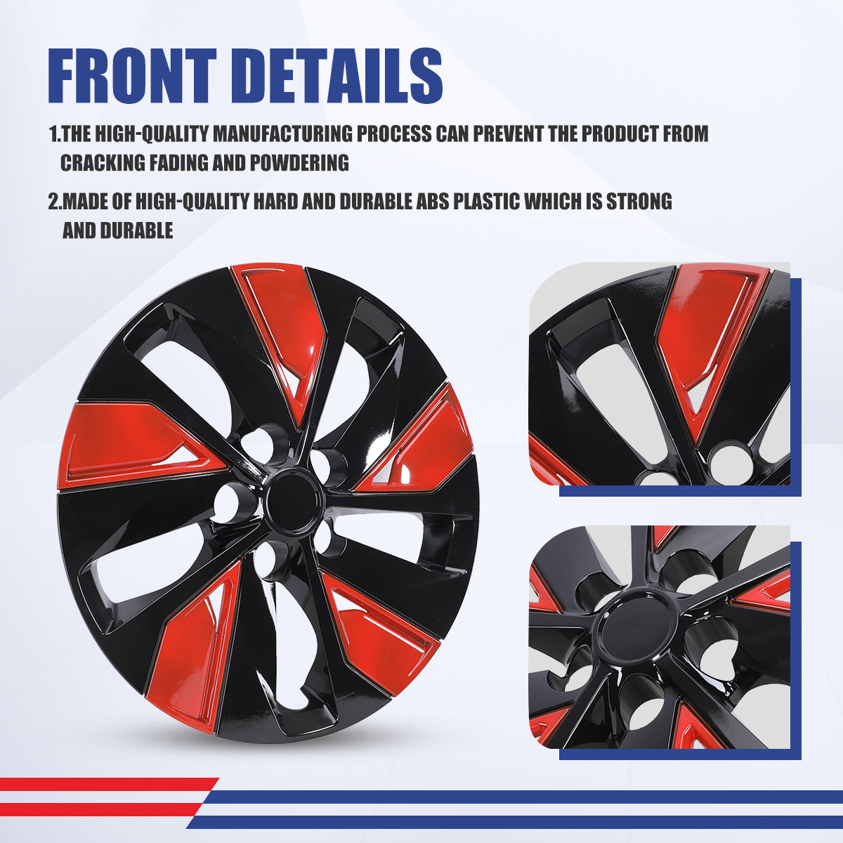 WINJET 16' Hubcaps Wheel Rims Cover for 2019-2025 Nissan Altima - Black Lacquer & Red Lacquer