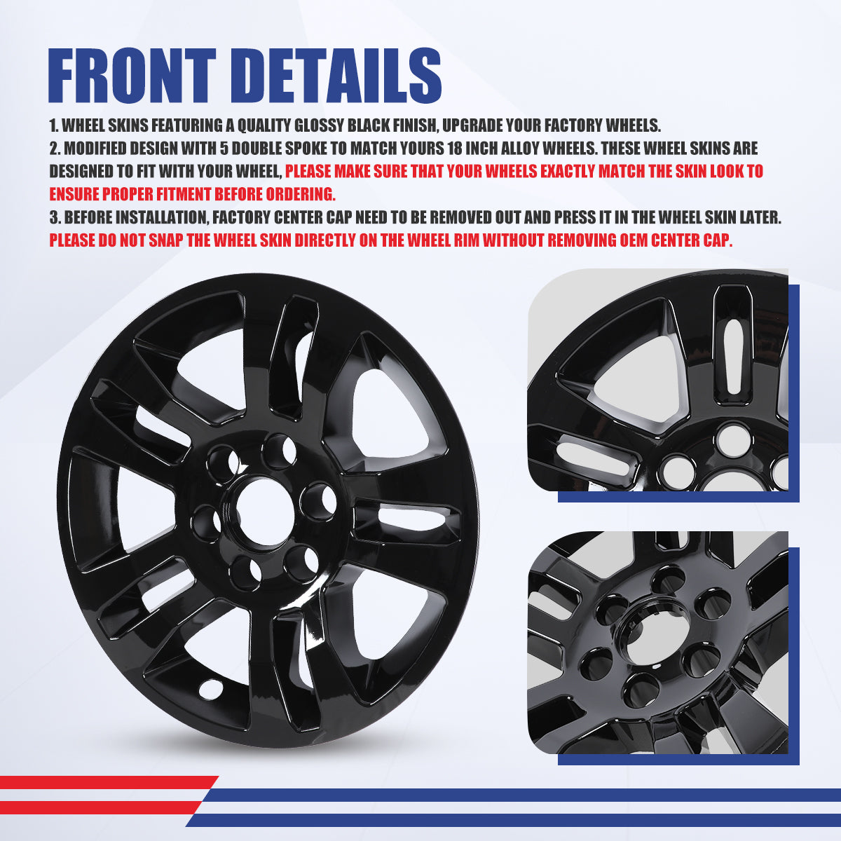 WINJET 18' Hubcaps Wheel Rims Cover for 2014-2019 Chevy Silverado 1500/2015-2020 Chevy Suburban Tahoe - Black