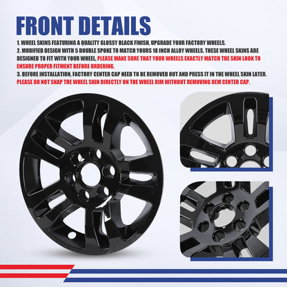 WINJET 18' Hubcaps Wheel Rims Cover for 2014-2019 Chevy Silverado 1500/2015-2020 Chevy Suburban Tahoe - Black