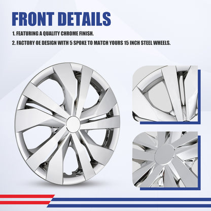 WINJET 15' Hubcaps Wheel Rims Cover for 2007-2025 NISSAN VERSA  - Chrome