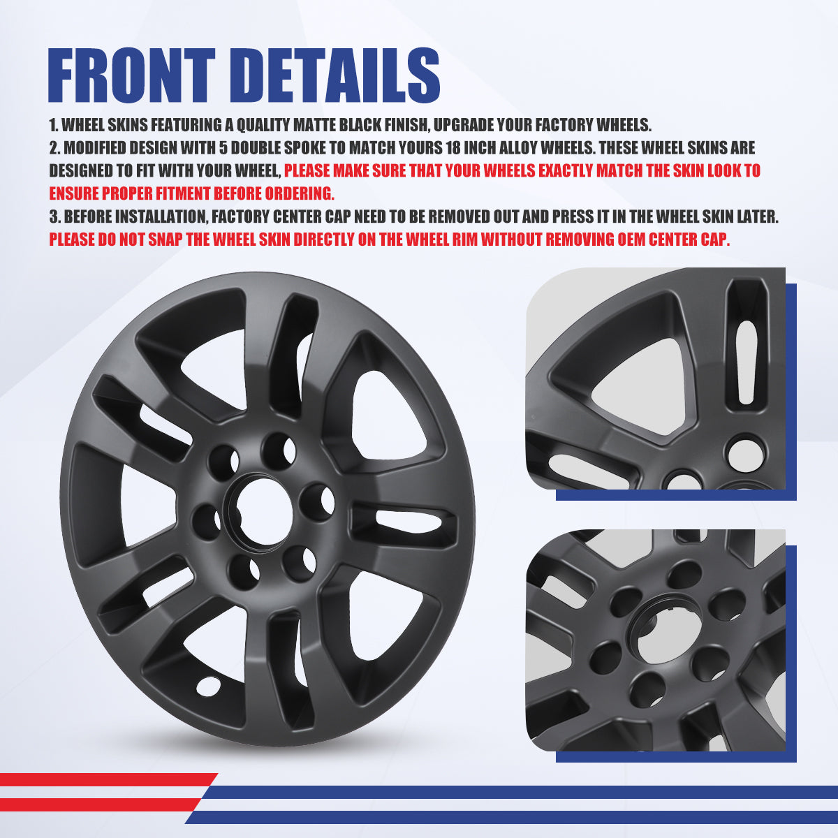 WINJET 18' Hubcaps Wheel Rims Cover for 2014-2019 Chevy Silverado 1500/2015-2020 Chevy Suburban Tahoe - Matte Black