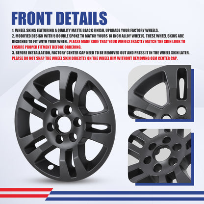 WINJET 18' Hubcaps Wheel Rims Cover for 2014-2019 Chevy Silverado 1500/2015-2020 Chevy Suburban Tahoe - Matte Black